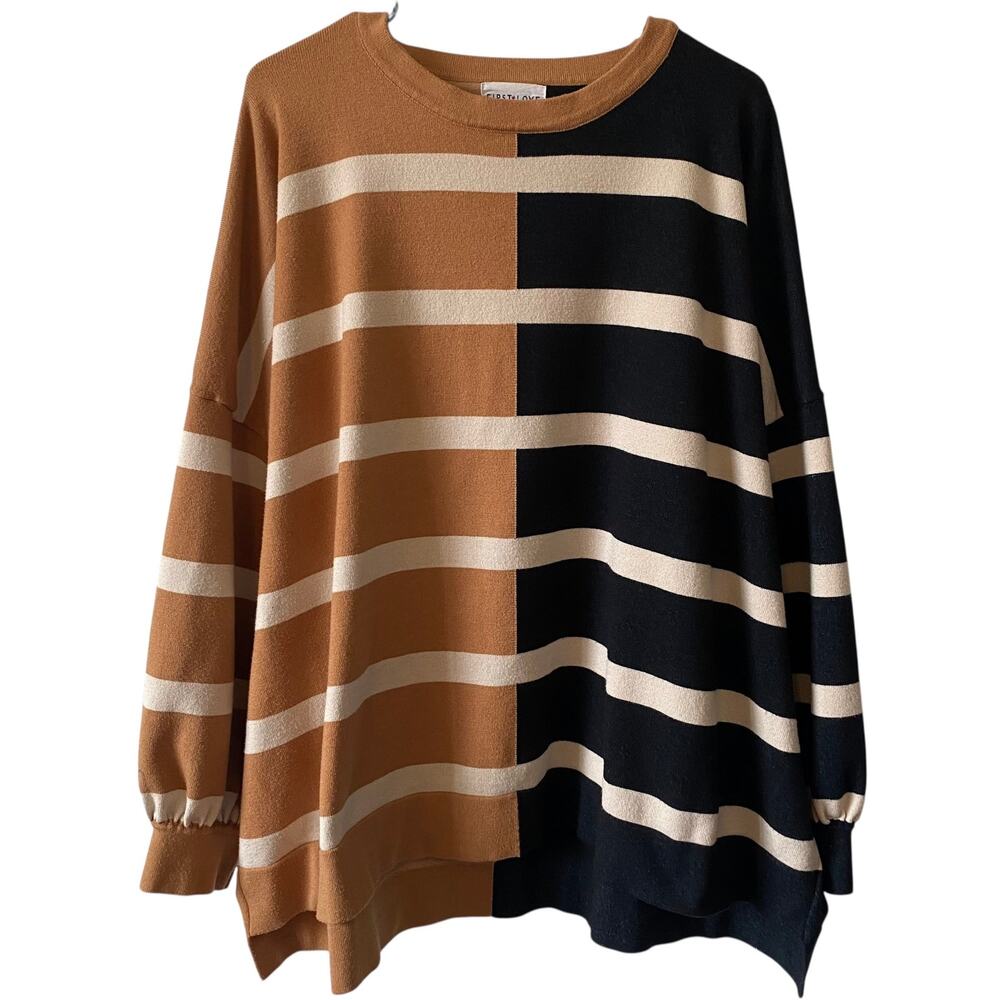 FIRST LOVE Oversized Colorblock Stripe Sweater Size 2X Boho Cozy Loungewear